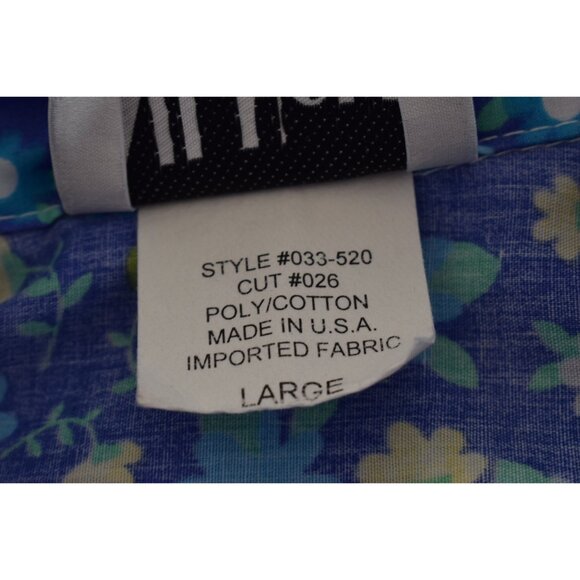 Vintage 80s Poly/Cotton Blue Floral Print Blouse | size Large - Picture 8 of 10